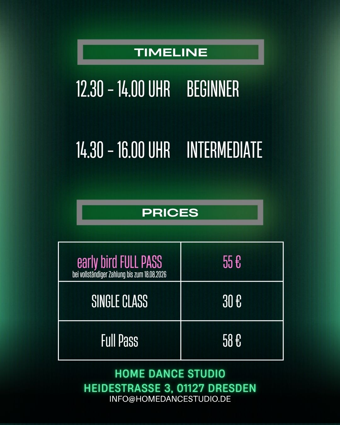 Timeline und Preise zum Workshop mit Jule Schirmer